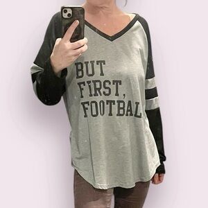 Tops But First, Football Long Sleeve Varsity Tee Size M/L Game Day Shirt NFL